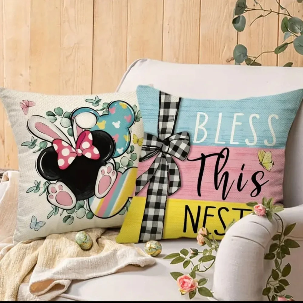 New 4pcs Easter Egg Mickey Mouse Throw Pillow Covers Holiday Decor 18x18 Disney